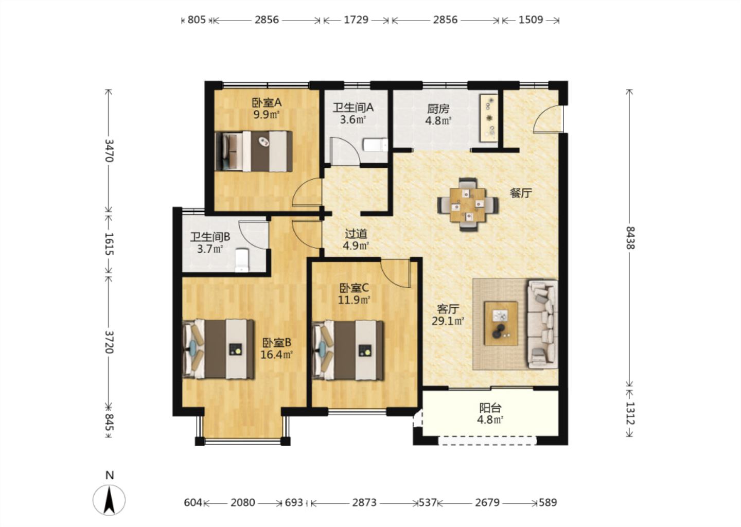 中南熙悦(南通经济技术开发区) 3室2厅2卫 117.00m&sup2;