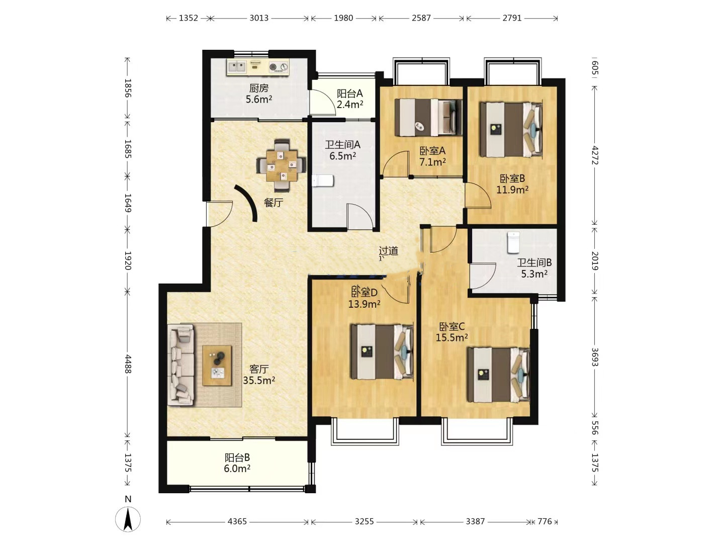 鑫乾花园 4室2厅2卫 146m&sup2;