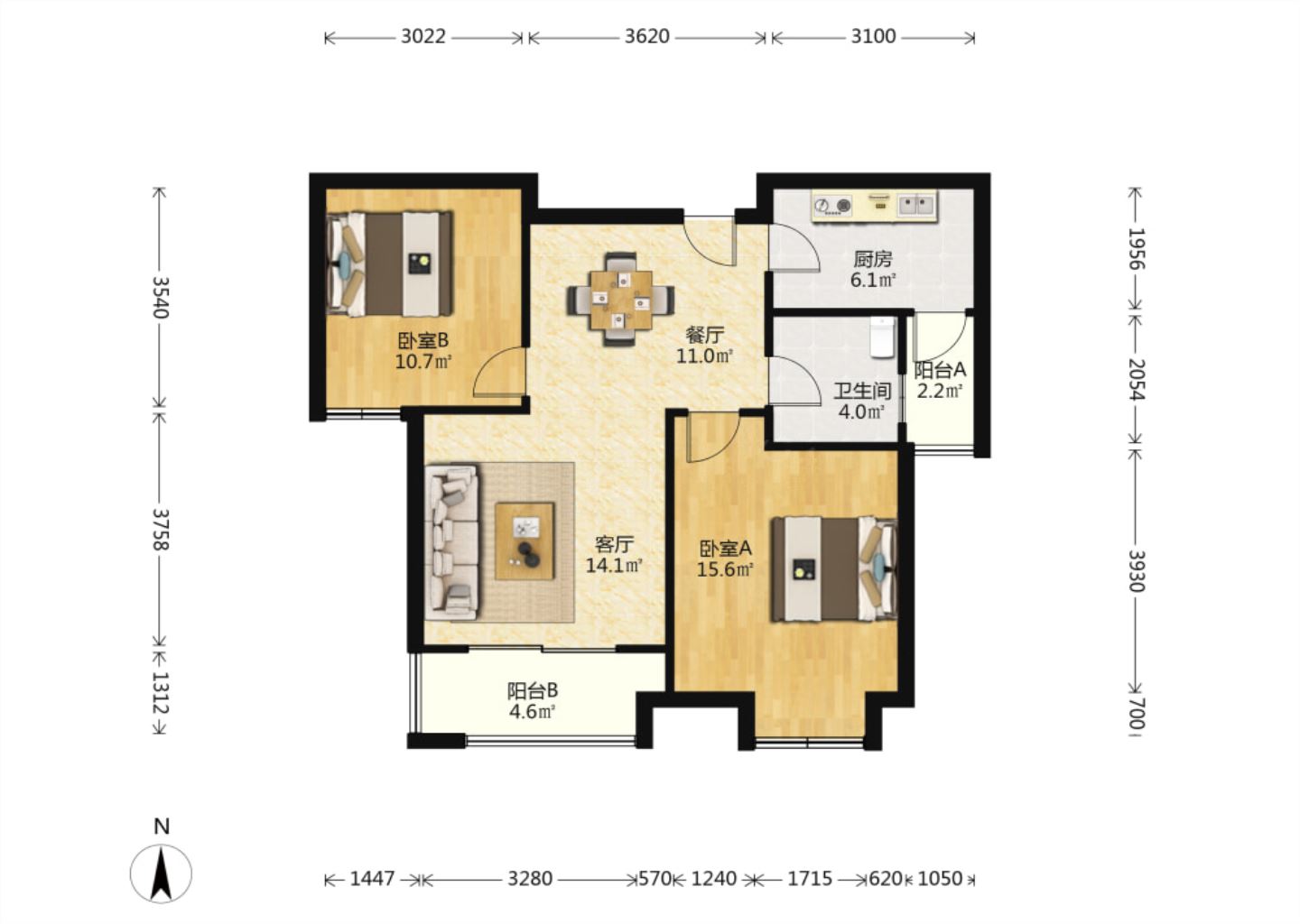 弘阳上城 2室2厅1卫 91m&sup2;