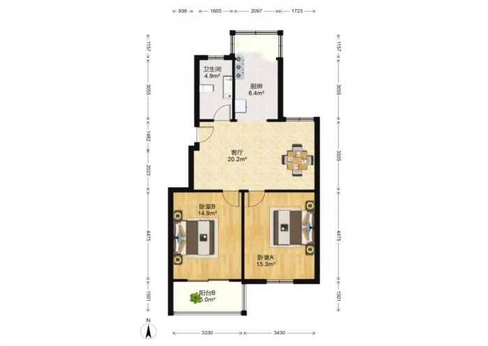 新城新苑 2室1厅1卫 79.59m&sup2;