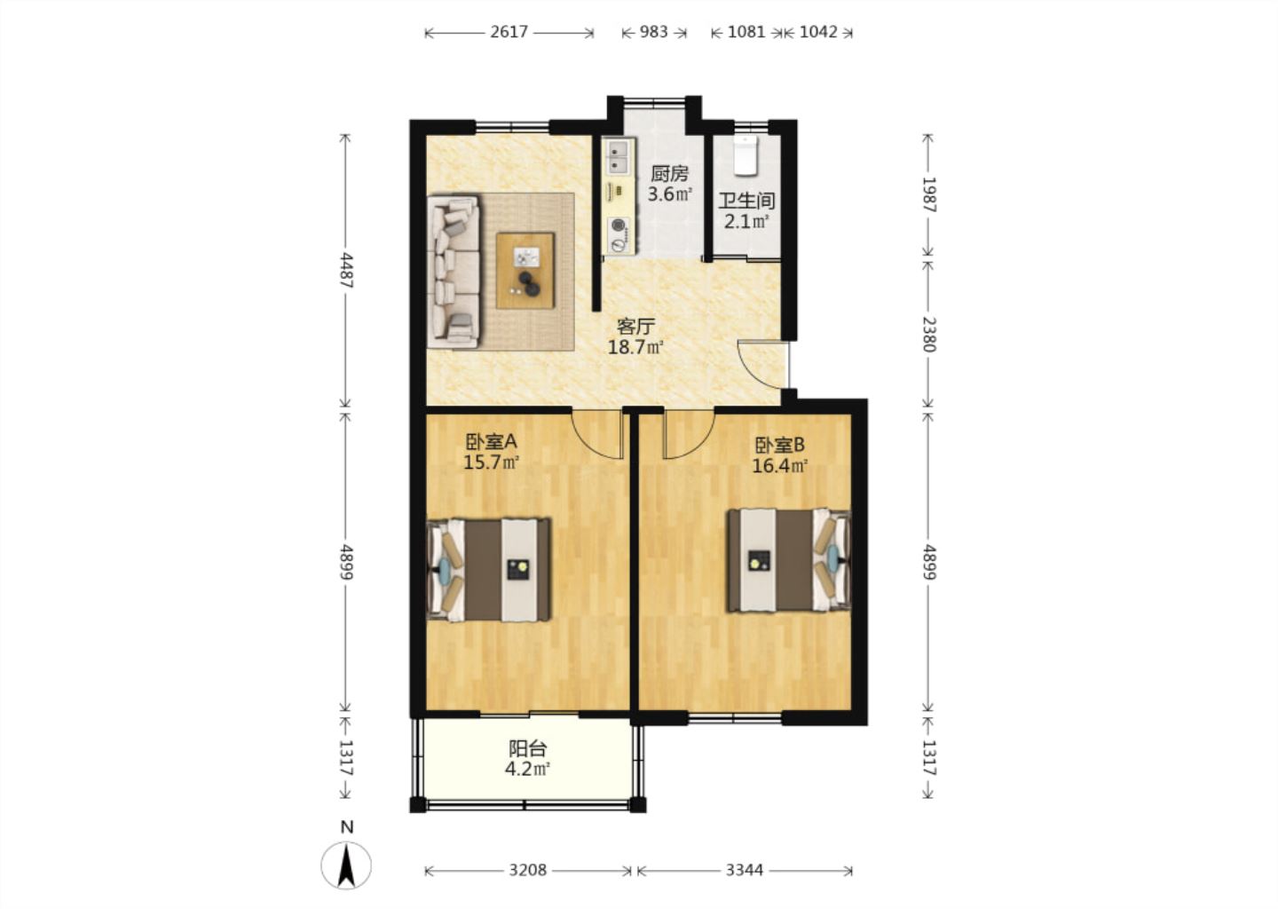 濠东路63号 2室2厅1卫 75.13m&sup2;