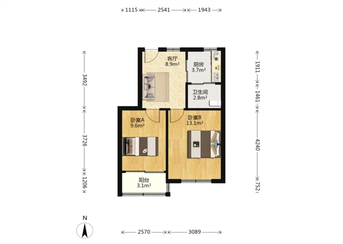 启秀路6号 2室1厅1卫 51.16m&sup2;