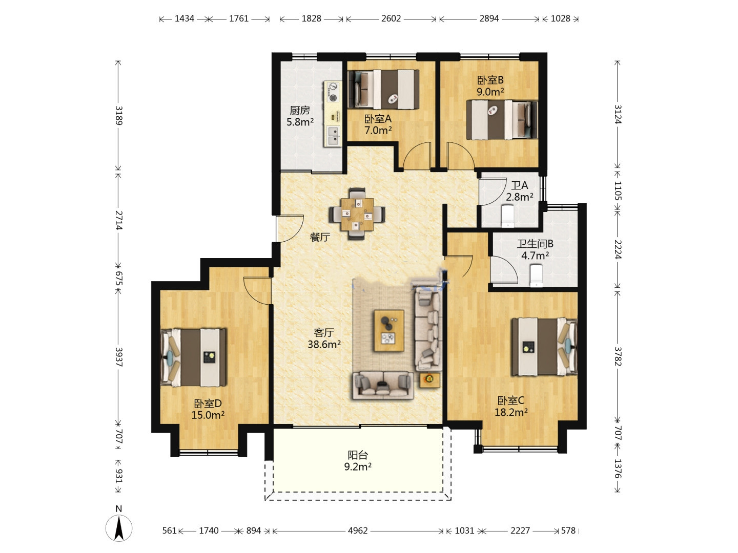 仁恒公园世纪 3室2厅2卫 134m&sup2;