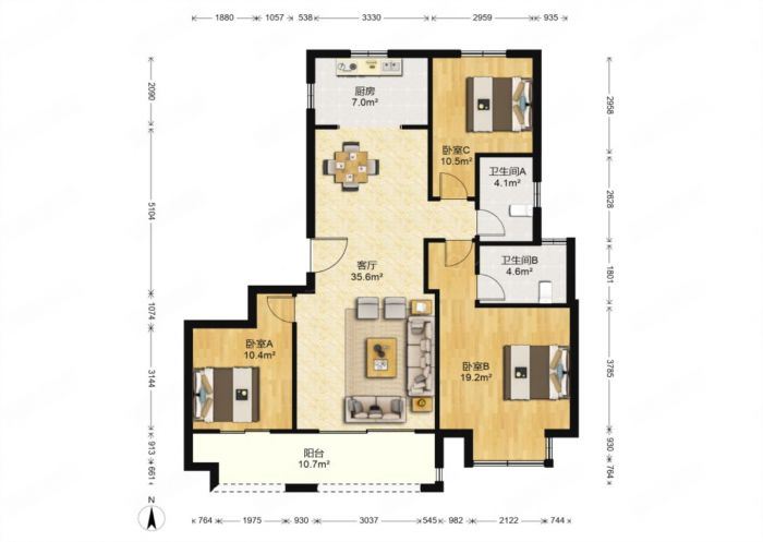 世茂云锦 3室2厅2卫 125m&sup2;