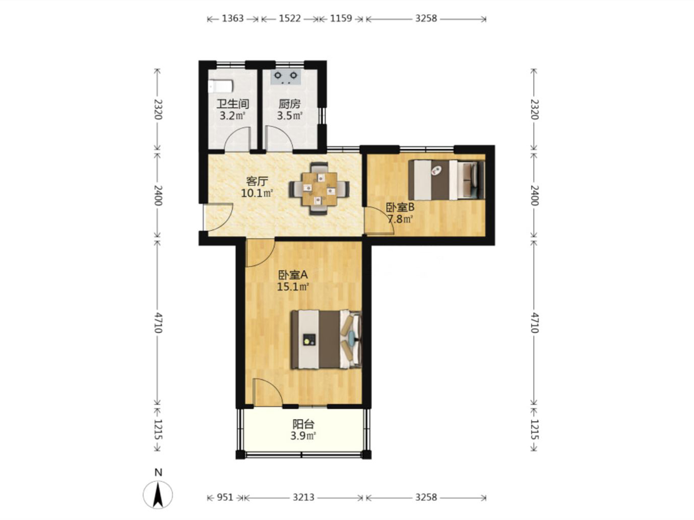 公园三村 2室1厅1卫 57m&sup2;