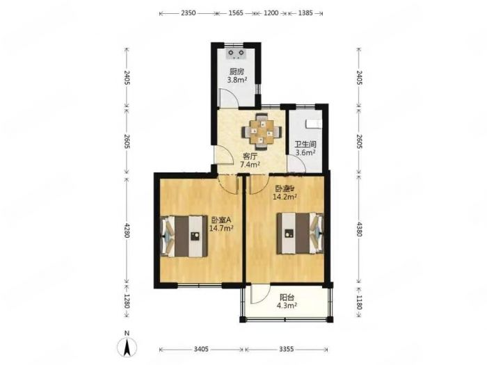 板桥东村 2室1厅1卫 65m&sup2;