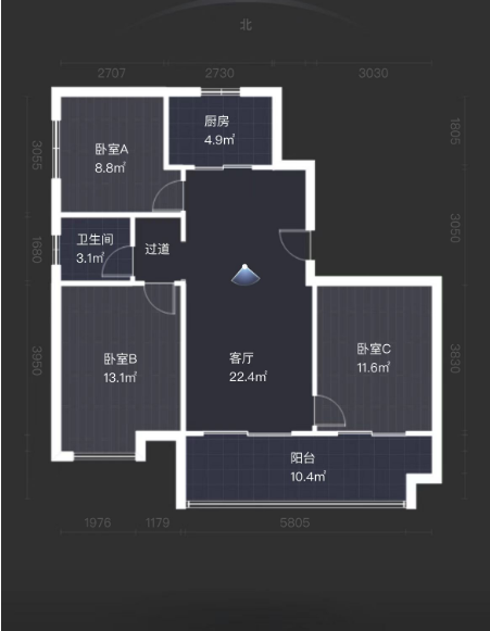 卓越万科新都会 3室2厅1卫 98m&sup2;