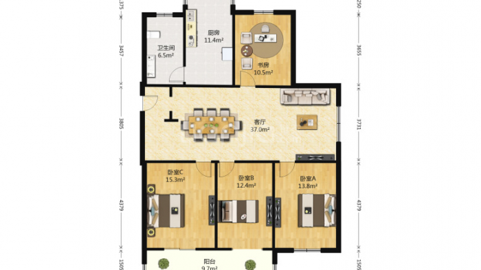 和盛林荫水岸 3室2厅1卫 116.00m&sup2;