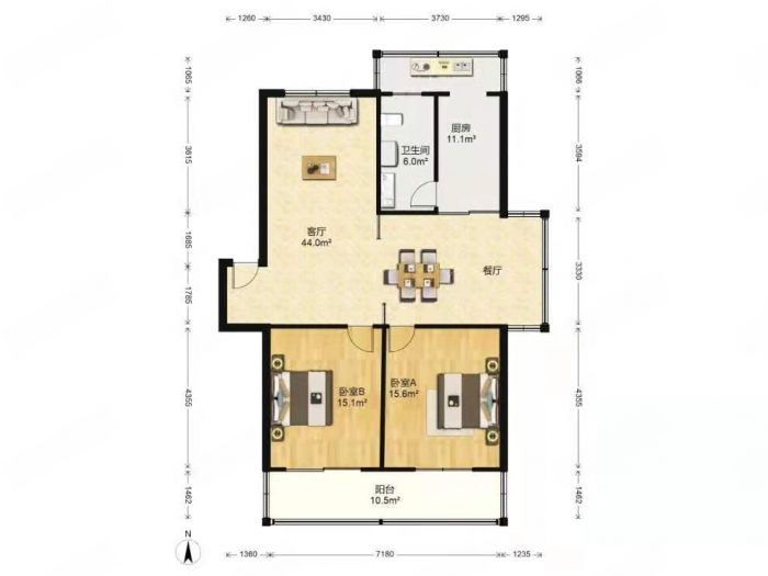 新桥北村 3室2厅1卫 120m&sup2;