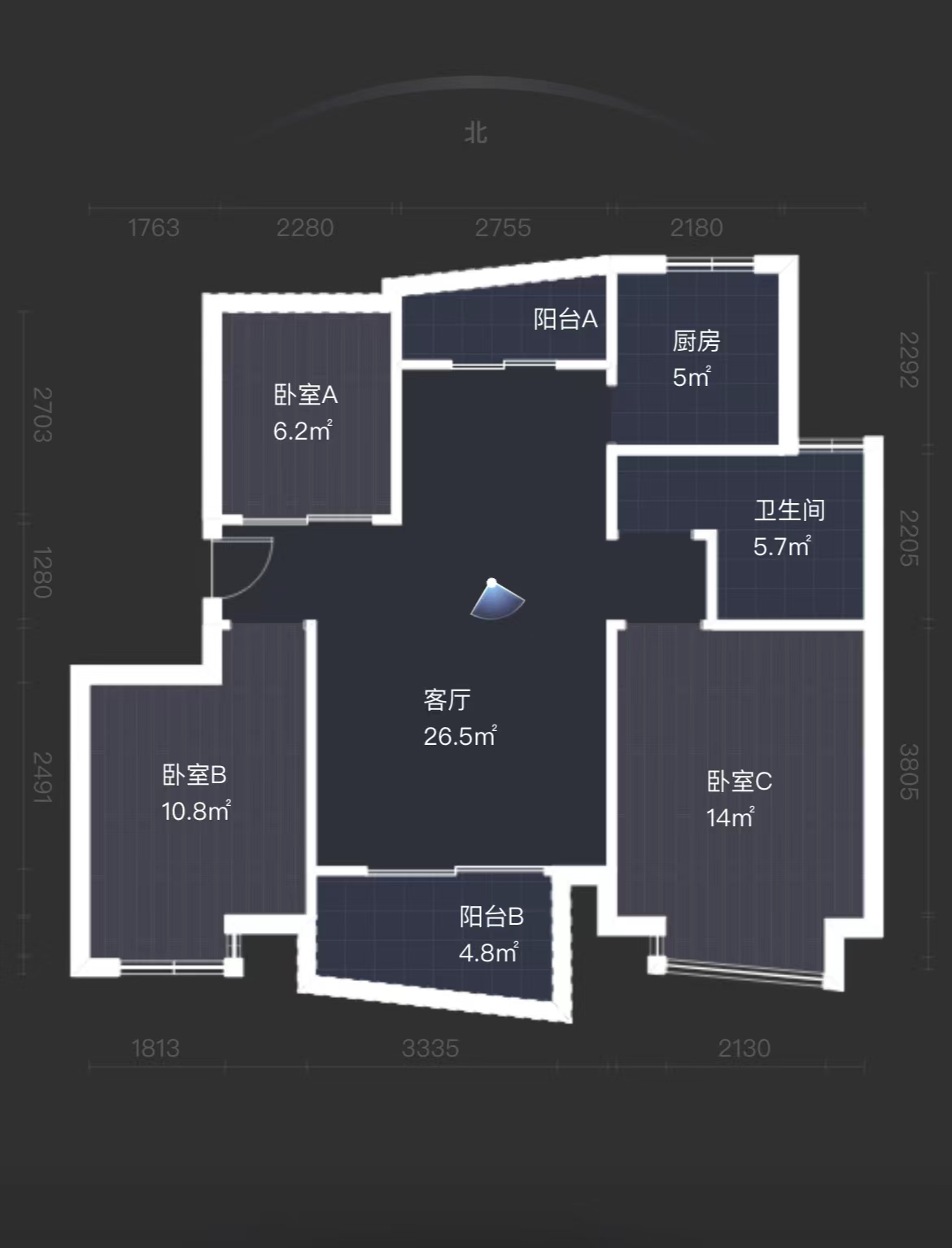 银河湾 3室2厅1卫 93m&sup2;