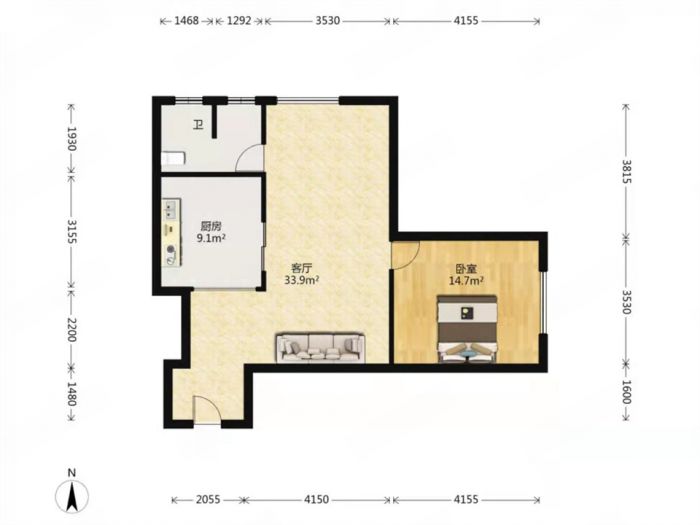 星光耀广场 2室1厅1卫 90.00m&sup2;