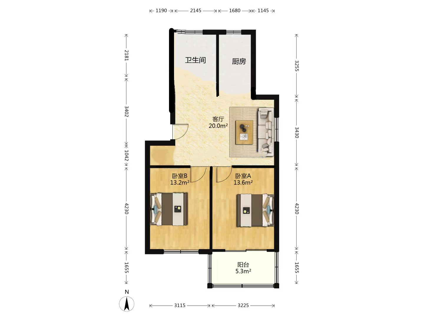 五山家园 2室1厅1卫 83m&sup2;