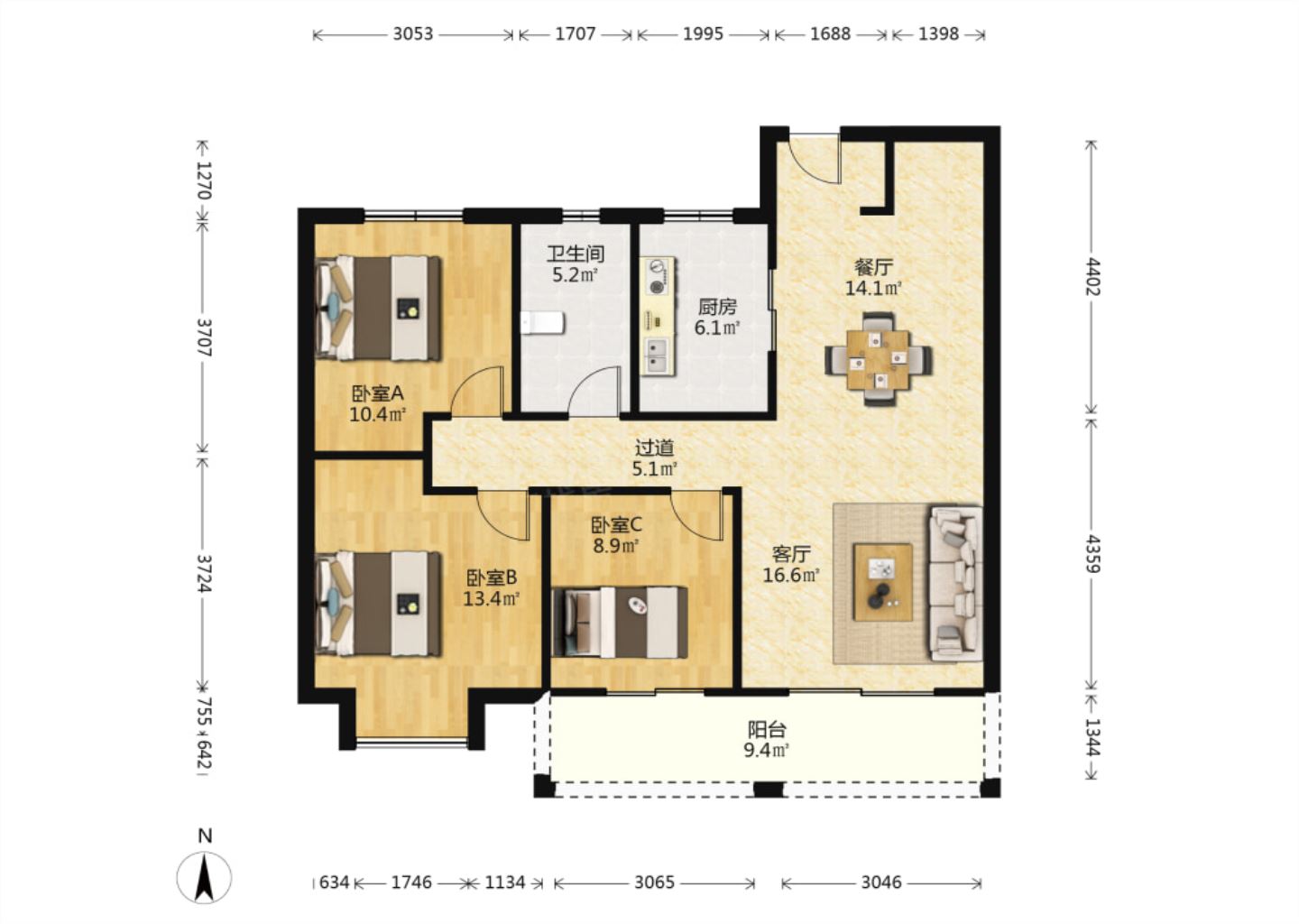 南通和风雅颂 3室2厅1卫 120m&sup2;