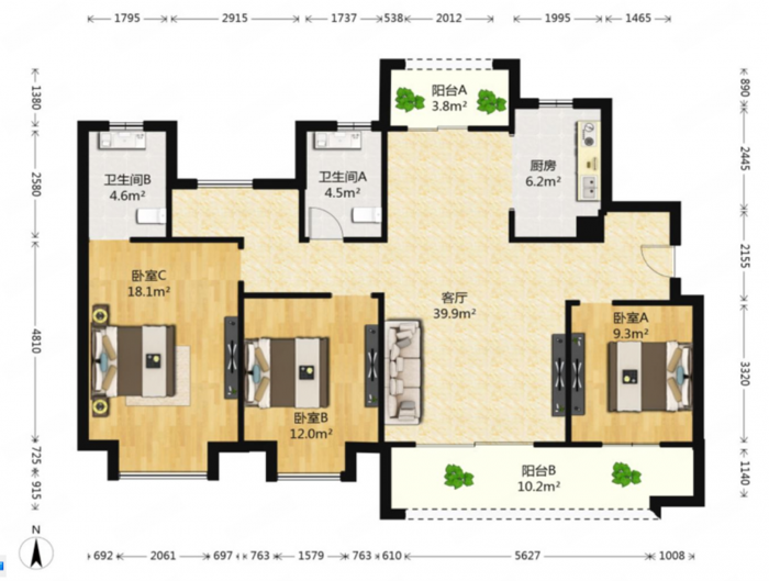 世茂九龙庭 4室2厅2卫 144m&sup2;