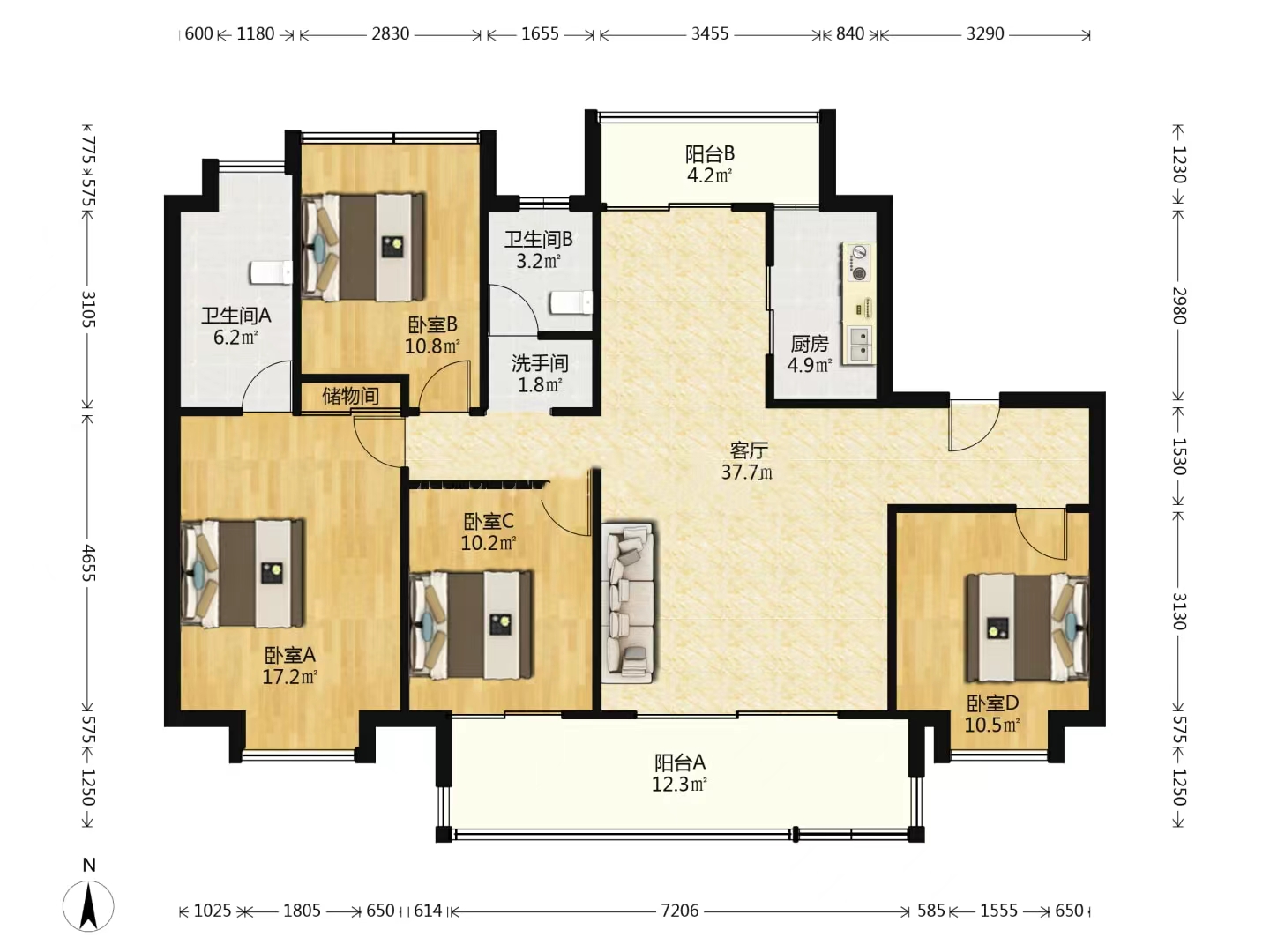 南通碧桂园翡翠华府 4室2厅2卫 143.00m&sup2;