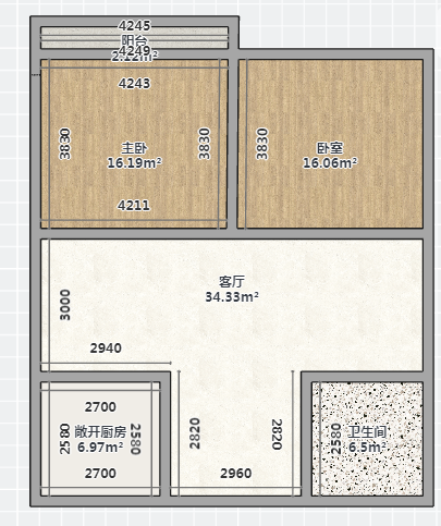 人民中路92号 2室1厅1卫 96.21m&sup2;