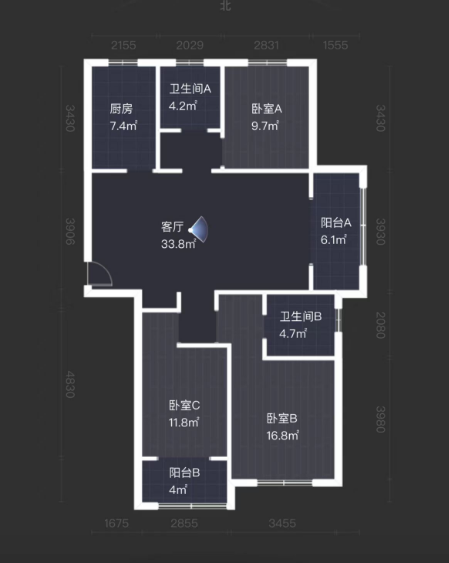 华山花苑六期 3室2厅2卫 124.67m&sup2;