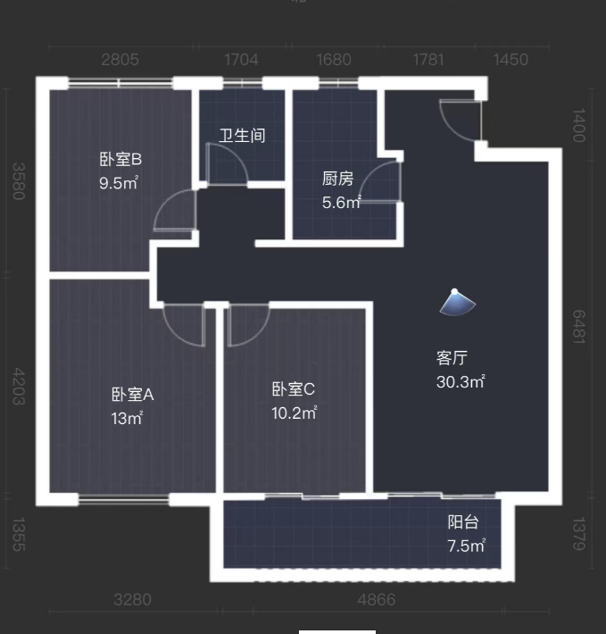 湖山源著 3室2厅1卫 99m&sup2;