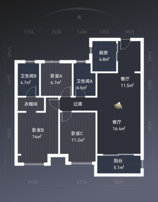 富力院士廷 3室2厅1卫 109m&sup2;