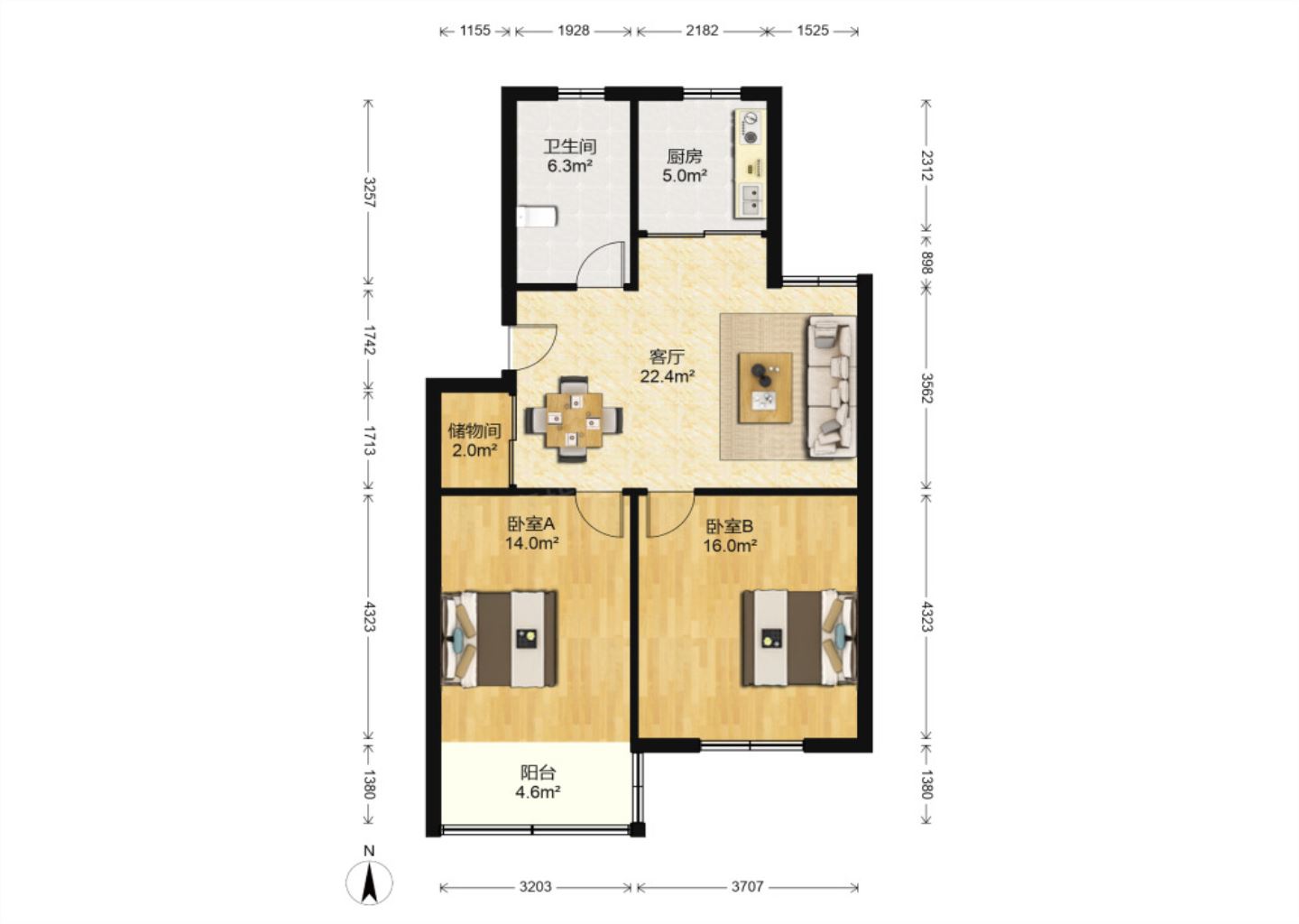 永和佳苑北区 2室1厅1卫 56m²