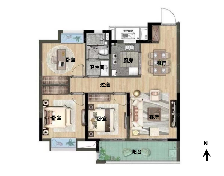 海纳春江 3室1厅1卫 96m&sup2;