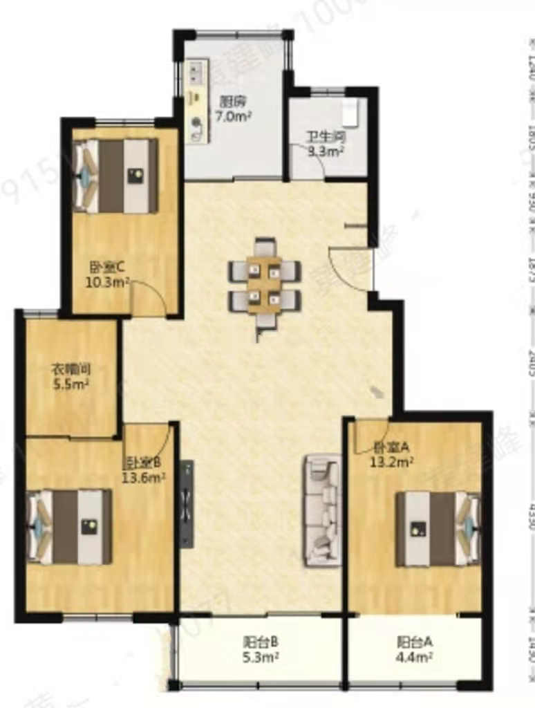江海佳苑 3室2厅1卫 120m&sup2;