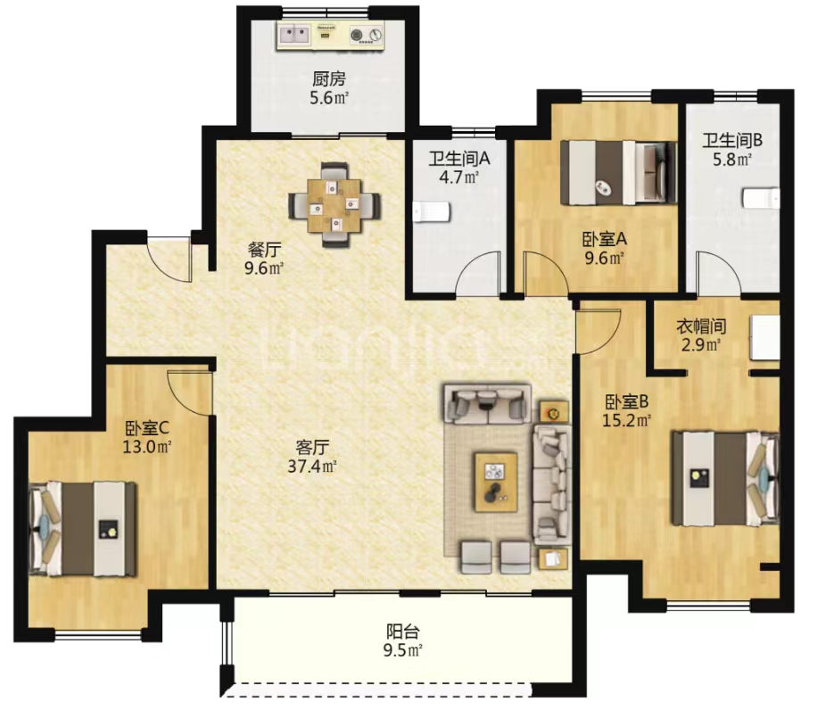 富力院士廷 4室2厅2卫 156m²