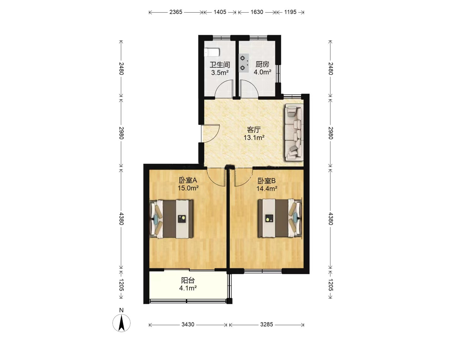 将军二园 2室1厅1卫 67m&sup2;