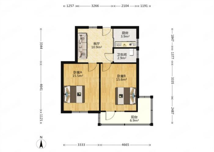 青年中路9号 2室1厅1卫 67m&sup2;