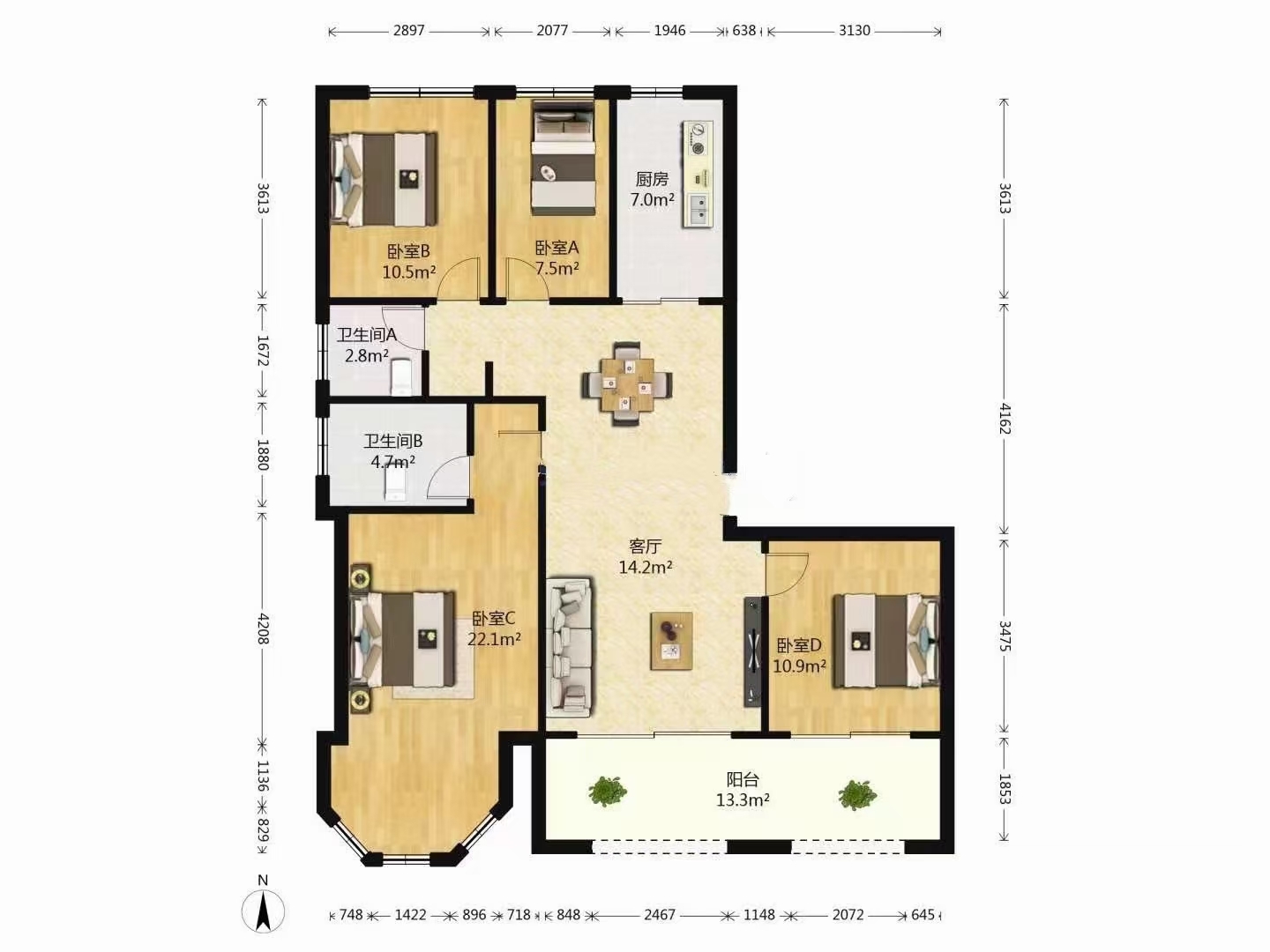 中南世纪花城三期 4室2厅2卫 140m&sup2;
