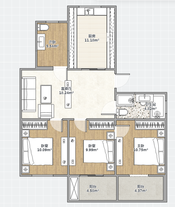 市民广场 3室2厅1卫 120m&sup2;