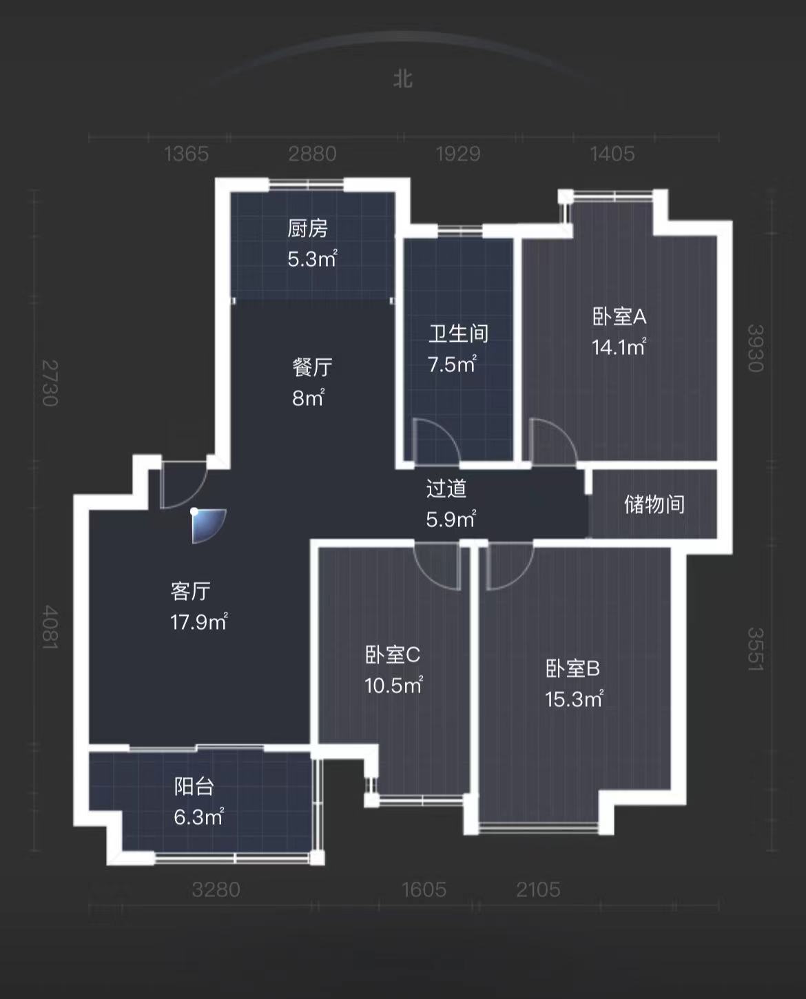 瀚学苑 3室2厅1卫 114m&sup2;