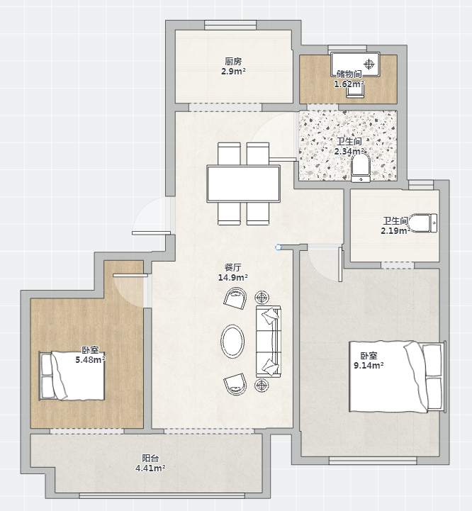 招商新城雍景湾 3室2厅1卫 100.00m&sup2;