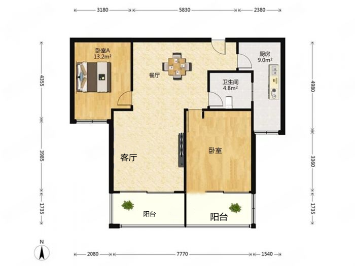 七星花园 2室2厅1卫 104.60m&sup2;