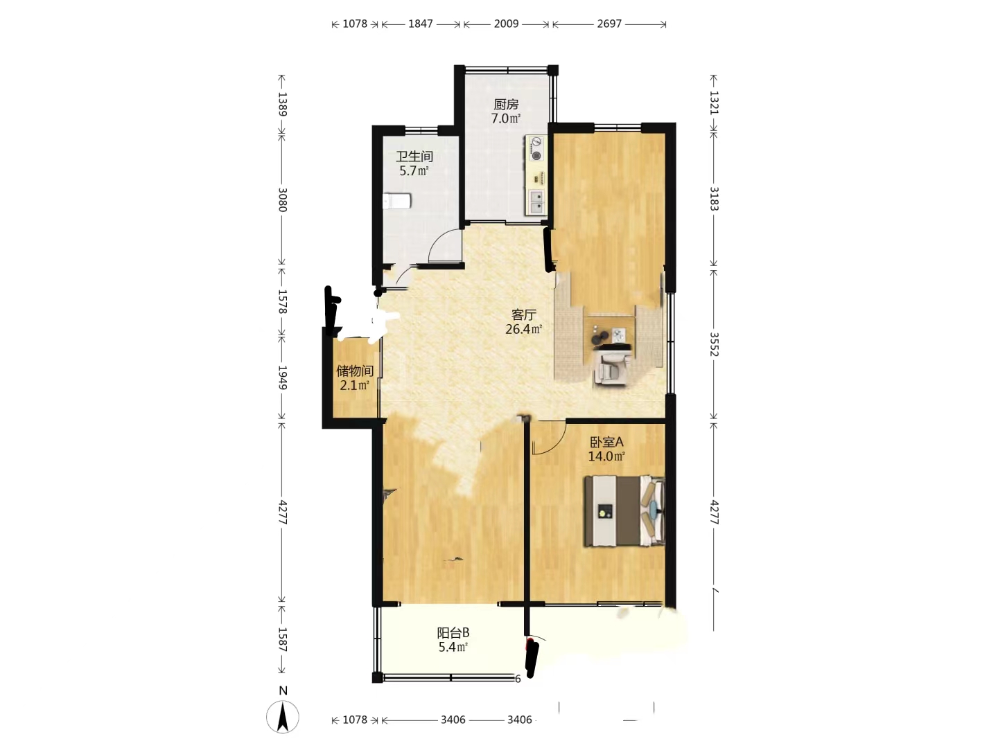 天馨花苑 3室1厅1卫 100.50m&sup2;
