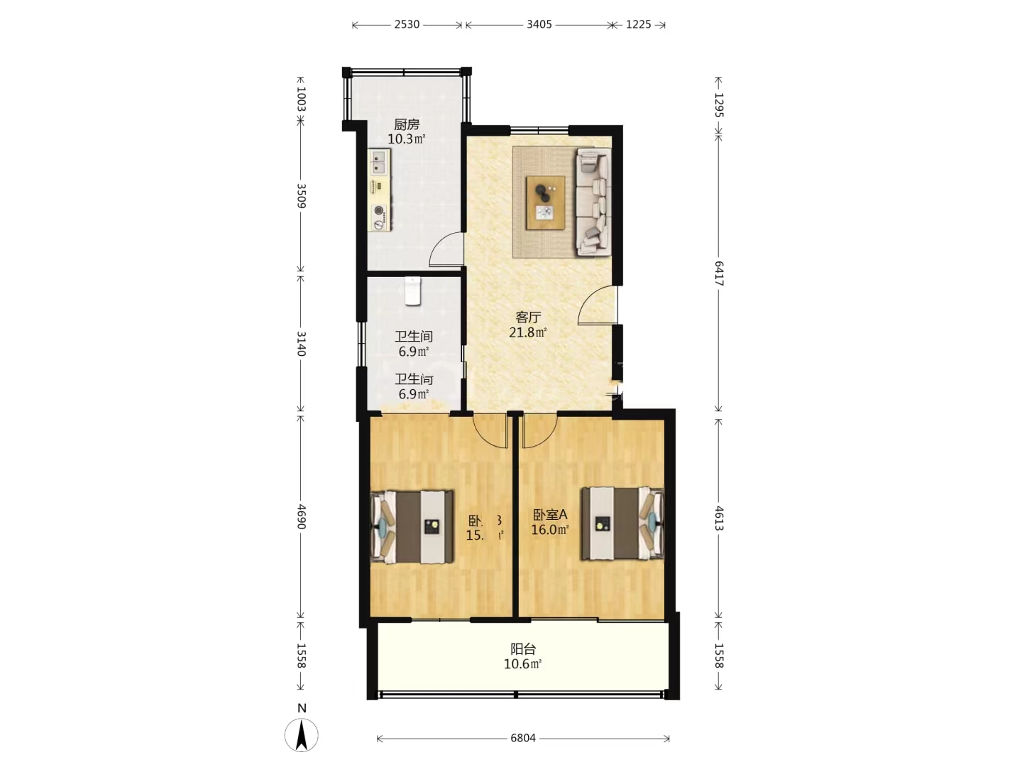 恒基花苑 2室1厅1卫 95.36m&sup2;