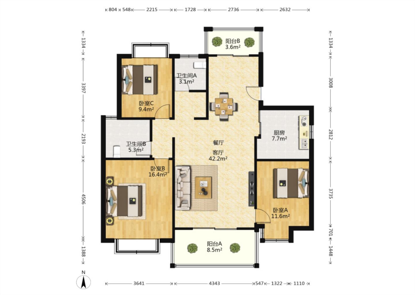尚海城 3室2厅2卫 135m&sup2;