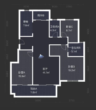 华强国际公馆 4室2厅2卫 144m&sup2;