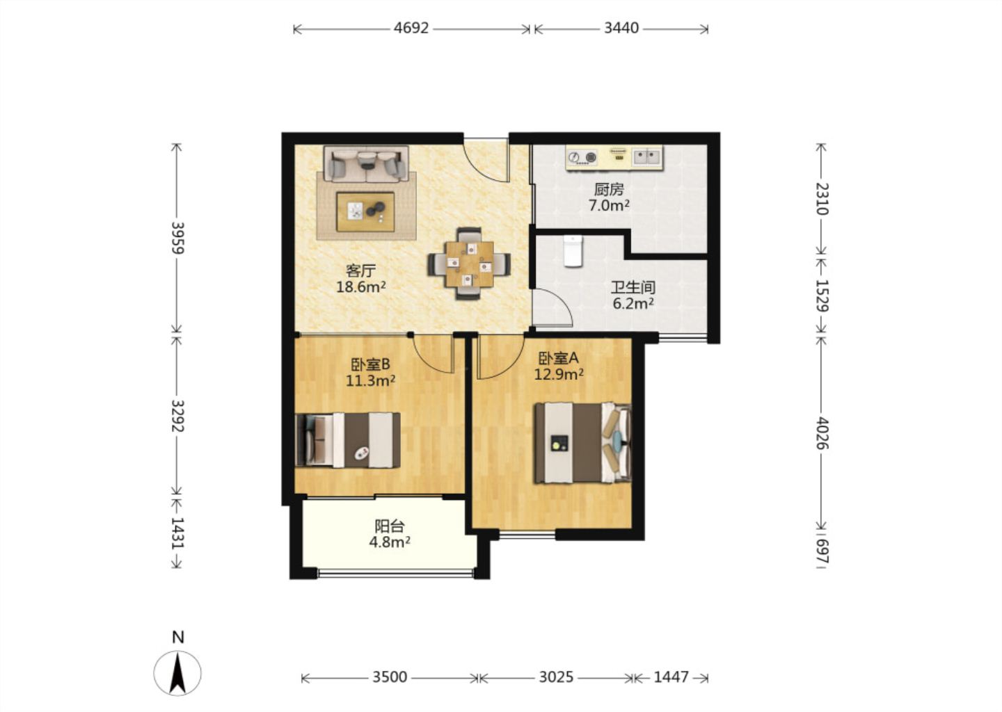友谊嘉御龙庭 2室1厅1卫 78m&sup2;