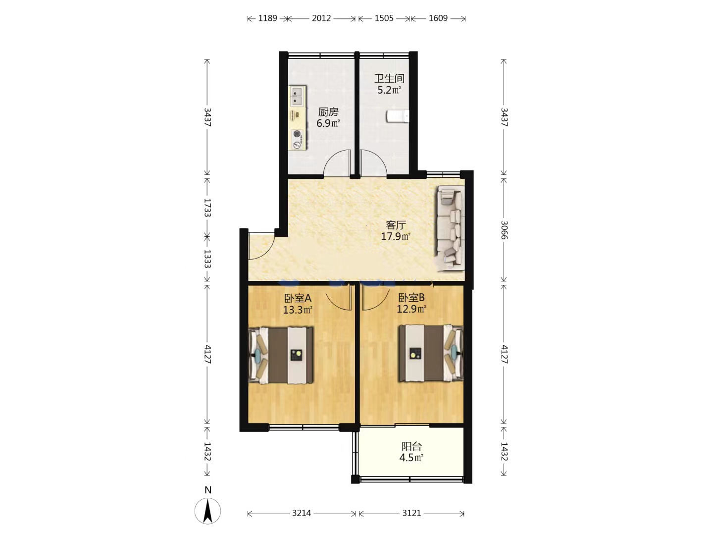 北濠桥东村 2室1厅1卫 77m&sup2;
