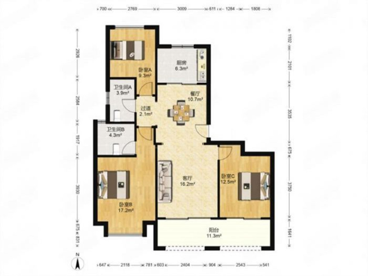 公馆1895 3室2厅1卫 117.00m&sup2;