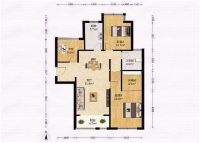 万通城 3室2厅1卫 98m&sup2;