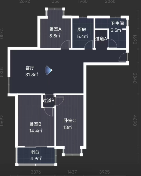 天虹苑 3室2厅1卫 109m&sup2;