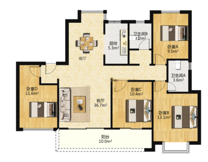 春风南岸西园 4室2厅2卫 140m&sup2;