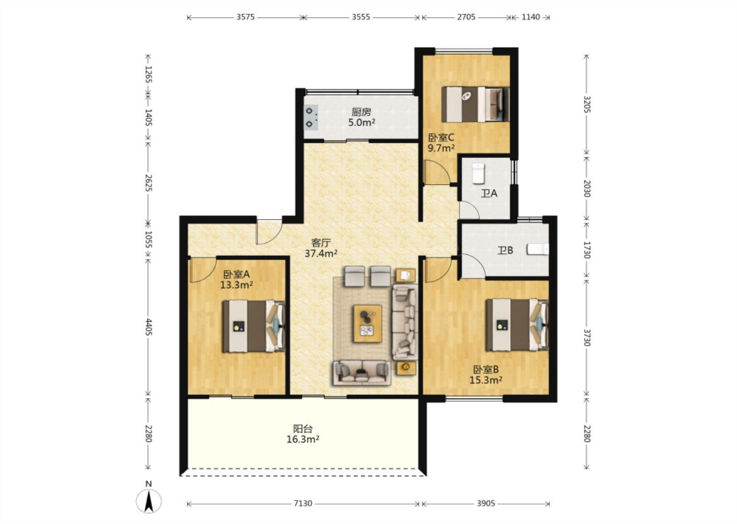 远创东樾 3室2厅2卫 125.00m&sup2;