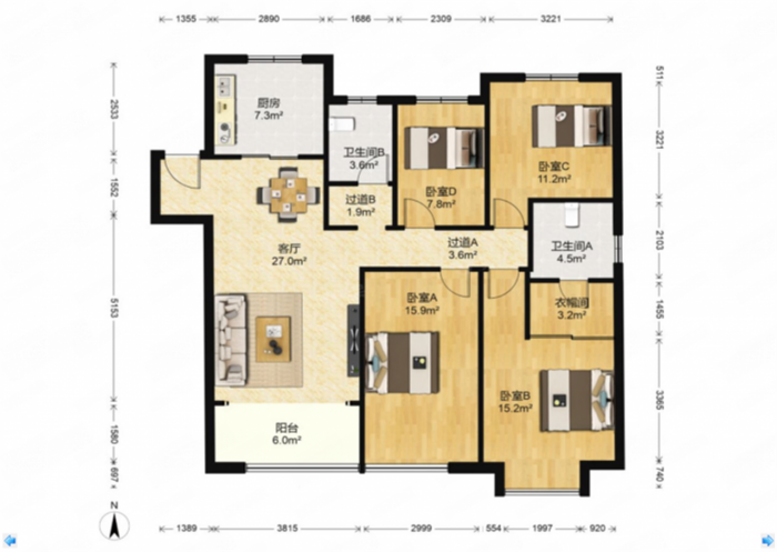 新城香溢紫郡 3室2厅2卫 116.77m&sup2;