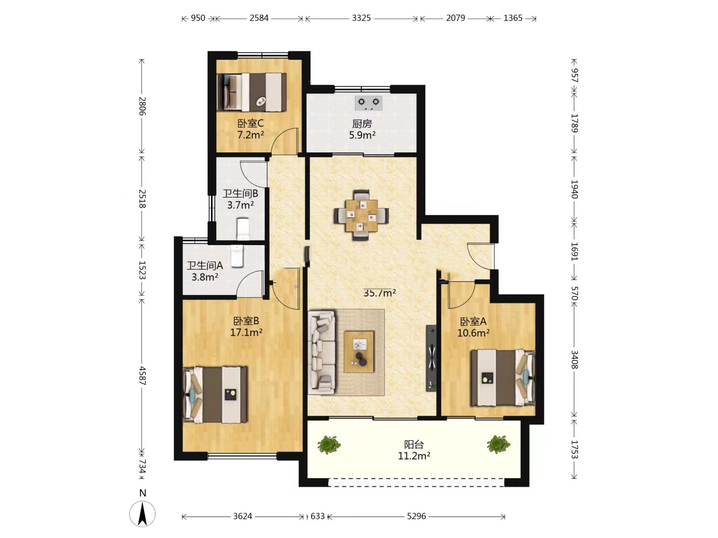 中海翠湖溪岸 3室2厅2卫 125m&sup2;
