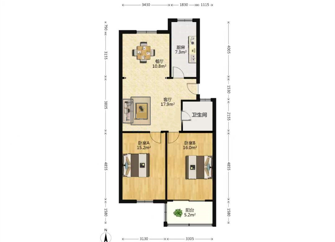 光明花苑(崇川区) 2室1厅1卫 94.00m&sup2;
