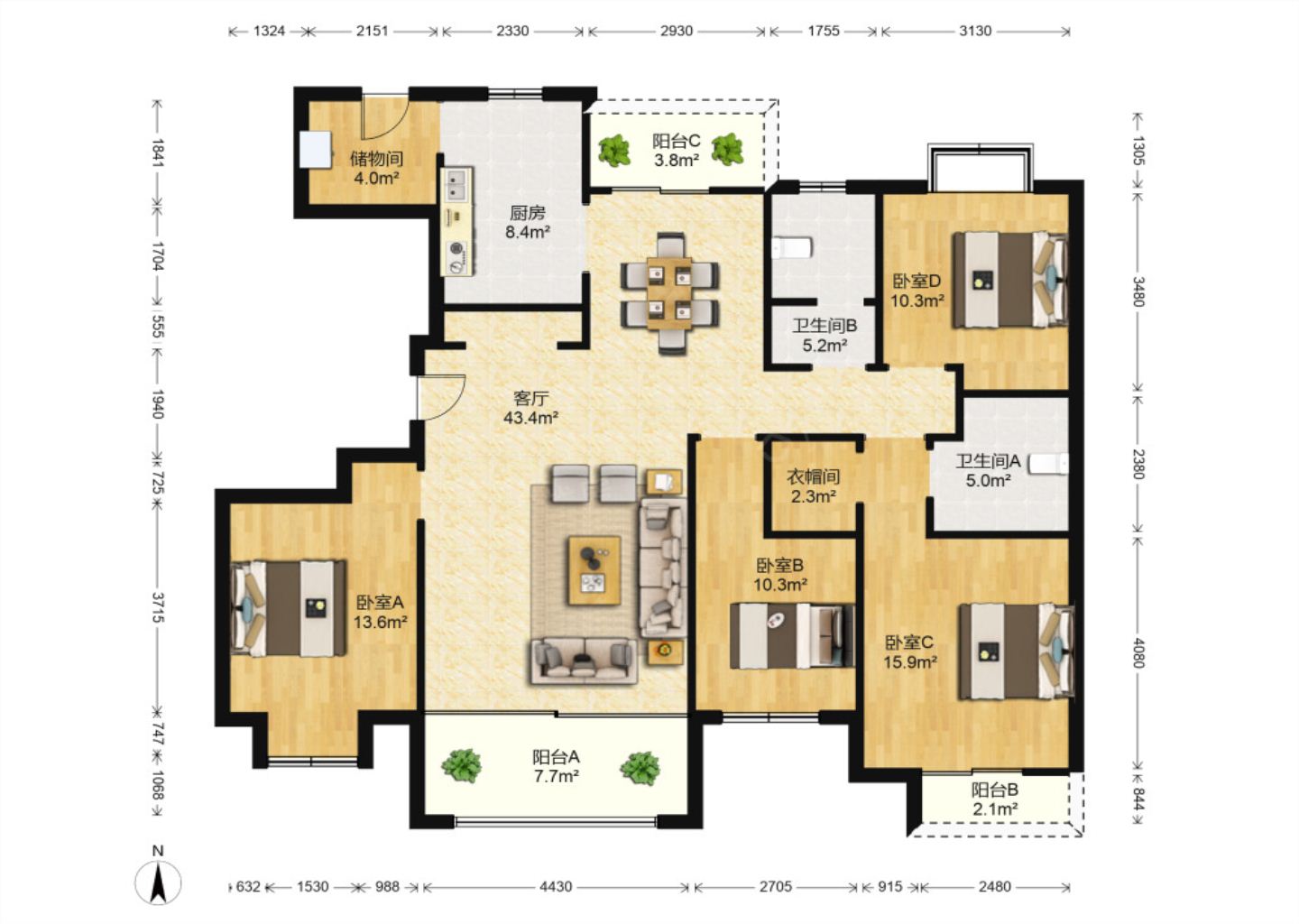 恒盛豪庭 4室2厅2卫 169m&sup2;