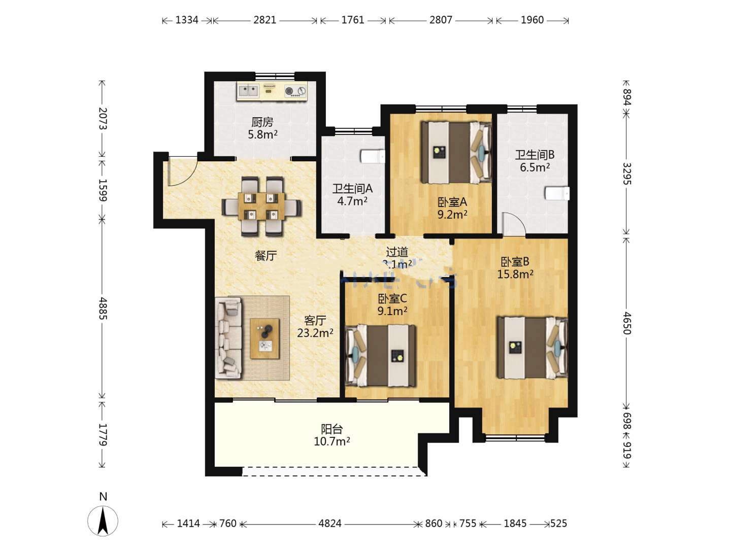 新城香溢紫郡 3室2厅2卫 114.72m&sup2;